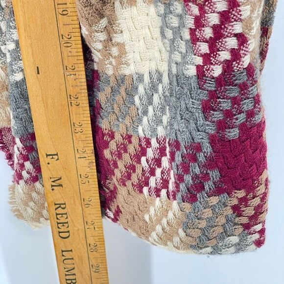 Womens Infinity Circle Scarf Wrap Woven Plaid Warm Neck Accessory Gray Maroon - Picture 4 of 9